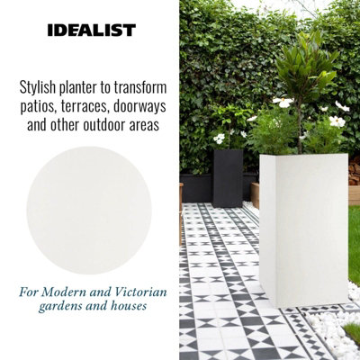 IDEALIST™ 60cm Tall Planter, White Reinforced Stone Garden Planter, Outdoor Large Plant Pot L27 W27 H60 cm, 44L