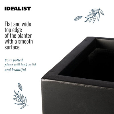 IDEALIST 60cm Tall Trough Garden Planter, Black Reinforced Stone Rectangular Planter, Outdoor Large Plant Pot L70 W40 H60 cm, 124L