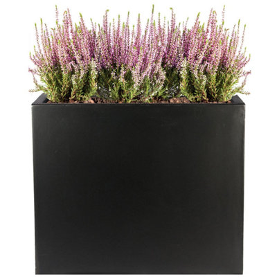 IDEALIST 60cm Tall Trough Garden Planter, Black Reinforced Stone Rectangular Planter, Outdoor Large Plant Pot L70 W40 H60 cm, 124L