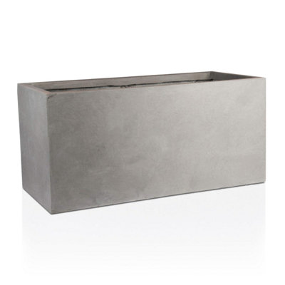 IDEALIST™ 60cm Trough Garden Planter, Grey Reinforced Stone Rectangular Planter, Outdoor Large Plant Pot L60 W30 H30 cm, 54L