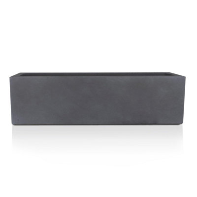 IDEALIST™ 60cm Window Box Garden Planter, Dark Grey Reinforced Stone Windowsill Planter, Outdoor Large Plant Pot L60 W17 H17 cm