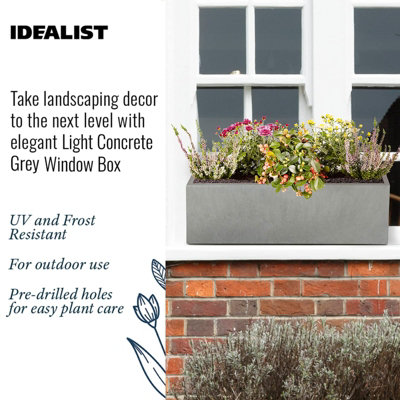 IDEALIST™ 60cm Window Box Garden Planter, Grey Reinforced Stone Windowsill Planter, Outdoor Large Plant Pot L60 W17 H17 cm
