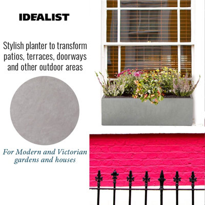 IDEALIST™ 60cm Window Box Garden Planter, Grey Reinforced Stone Windowsill Planter, Outdoor Large Plant Pot L60 W17 H17 cm