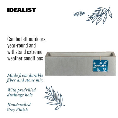 IDEALIST™ 60cm Window Box Garden Planter, Grey Reinforced Stone Windowsill Planter, Outdoor Large Plant Pot L60 W17 H17 cm