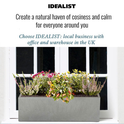 IDEALIST™ 60cm Window Box Garden Planter, Grey Reinforced Stone Windowsill Planter, Outdoor Large Plant Pot L60 W17 H17 cm