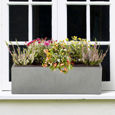 IDEALIST™ 60cm Window Box Garden Planter, Grey Reinforced Stone Windowsill Planter, Outdoor Large Plant Pot L60 W17 H17 cm