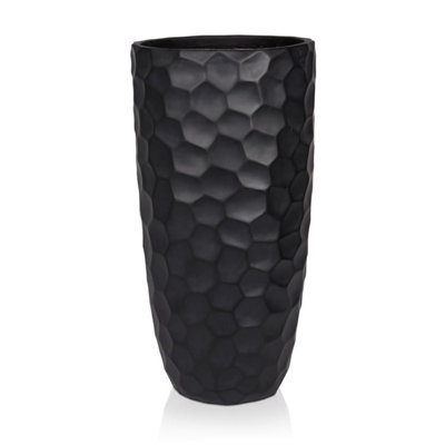 IDEALIST 61cm Tall Planter, Mosaic Black Reinforced Stone Vase Round Planter, Outdoor Large Plant Pot D31 H61 cm, 47L