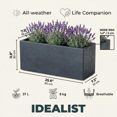IDEALIST™ 65cm Planter Trough, Slate Grey Reinforced Stone Narrow ...