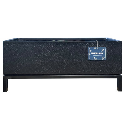 IDEALIST�™ 65cm Trough, Black Hammered Reinforced Stone Indoor Rectangular Planter on Detachable Metal Stand H26 L65 W21 cm, 22.7L