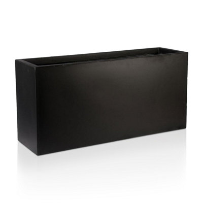 IDEALIST™ 65cm Trough Garden Planter, Black Reinforced Stone Rectangular Planter, Outdoor Plant Pot L65 W19 H30 cm, 37L