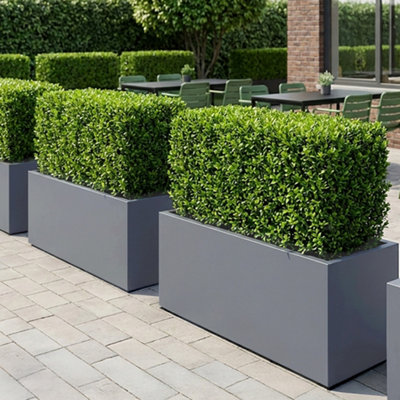 IDEALIST™ 65cm Trough Garden Planter, Grey Reinforced Stone Rectangular ...