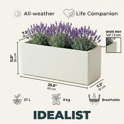 IDEALIST™ 65cm Trough Garden Planter, White Reinforced Stone Narrow ...