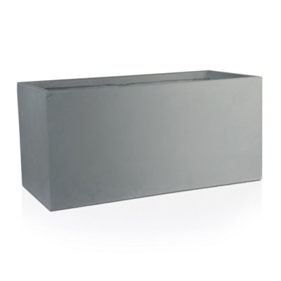 IDEALIST™ 80cm Large Trough Garden Planter, Grey Reinforced Stone Outdoor Plant Pot L80 W37 H37 cm