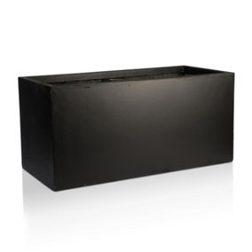 IDEALIST™ 80cm Trough Garden Planter, Black Reinforced Stone Rectangular Planter, Outdoor Large Plant Pot L80 W37 H37 cm, 111L