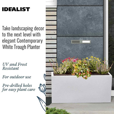 IDEALIST™ 85cm Trough Garden Planter, White Reinforced Stone Outdoor Large Plant Pot L85 W26 H41 cm, 91L