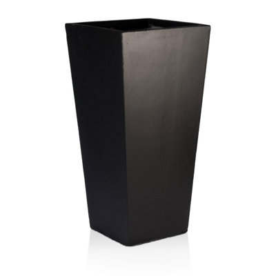 IDEALIST™ 89cm Tall Planter, Black Reinforced Stone Tapered Planter, Large Outdoor Plants Pots L43 W43 H89 cm, 127L