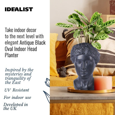 IDEALIST Antique Black Face Planter, Oval Indoor Head Plant Pot for Indoor Plants L27 W24 H39 cm, 9.5L