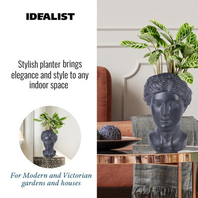 IDEALIST Antique Black Face Planter, Oval Indoor Head Plant Pot for Indoor Plants L27 W24 H39 cm, 9.5L