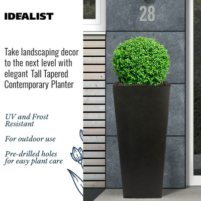 IDEALIST Black Light Concrete Garden Tall Planter, Outdoor Plant Pot with Tapered Shape H89 L43 W43 cm, 165L