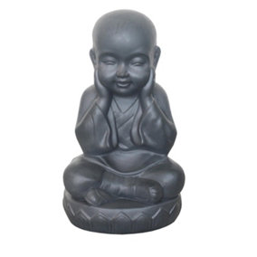 IDEALIST Buddha Statue 13.8 Inch Tall, Sitting Baby Monk, Natural Grey Stone Look Indoor and Outdoor Statue L20 W17 H35 cm
