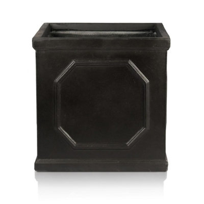 IDEALIST™ Chelsea Flower Box Square Garden Planter, Faux Lead Dark Grey Light Stone Outdoor Plant Pot W30 H30 L30 cm, 27L