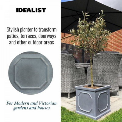 IDEALIST Chelsea Flower Box Square Garden Planter, Faux Lead Grey Light Stone Outdoor Plant Pot W37 H38 L37 cm, 52L