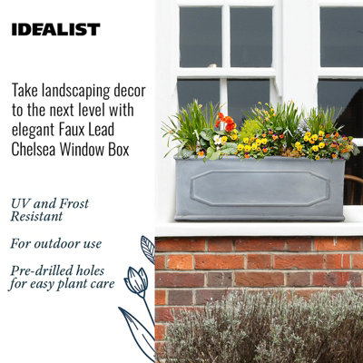 IDEALIST Chelsea Window Flower Box Garden Planter, Faux Lead Light Stone Outdoor Plant Pot by IDEALIST Lite W22 H22 L60 cm, 29L
