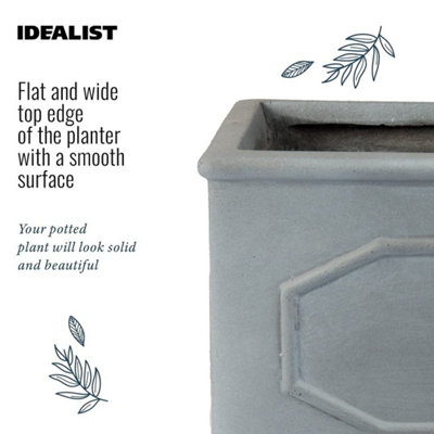 IDEALIST Chelsea Window Flower Box Garden Planter, Faux Lead Light Stone Outdoor Plant Pot W23 H23 L50 cm, 26L