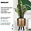 IDEALIST Concrete Effect Gold Round Planter with Legs, Round Indoor Plant Pot Stand for Indoor Plants D25 H34 cm, 9L