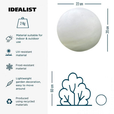 IDEALIST Concrete Effect White Washed Outdoor Garden Decorative Ball D22 H20 cm