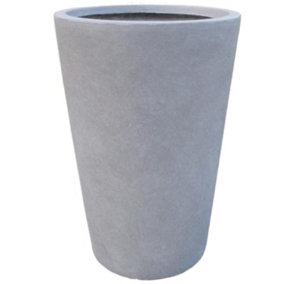 IDEALIST Contemporary Stone Grey Light Concrete Round Garden Tall Planter, Outdoor Large Plant Pot H51 L32 W32 cm, 41L