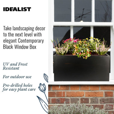 IDEALIST Contemporary Trough Garden Planter, Black Concrete Light Outdoor Plant Pot H20.5 L50 W20 cm, 21L