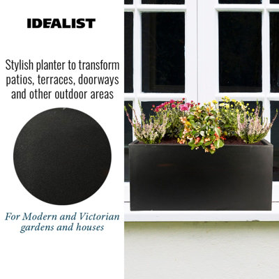 IDEALIST Contemporary Trough Garden Planter, Black Concrete Light Outdoor Plant Pot H20.5 L50 W20 cm, 21L
