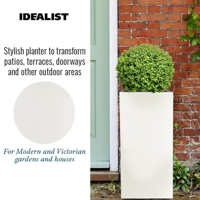 IDEALIST Contemporary White Light Concrete Garden Tall Square Planter, Outdoor Plant Pot H70 L33 W33 cm, 79L