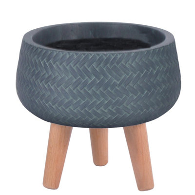 IDEALIST™ (Dia) 11 Inch Bowl Planter on Legs, Slate Grey Reinforced Stone Round Indoor Plant Pot for Indoor Plants D28 H26cm