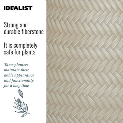 IDEALIST™ (Dia) 15cm Beige Reinforced Stone Flower Pot, Plaited Indoor Plant Pot on Legs D15 H34 cm
