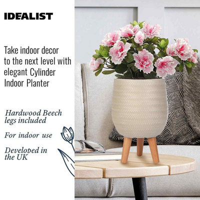 IDEALIST™ (Dia) 15cm Beige Reinforced Stone Flower Pot, Plaited Indoor Plant Pot on Legs D15 H34 cm