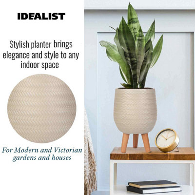 IDEALIST™ (Dia) 15cm Beige Reinforced Stone Flower Pot, Plaited Indoor Plant Pot on Legs D15 H34 cm