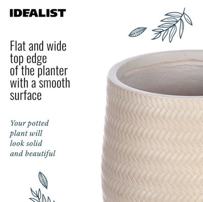 IDEALIST™ (Dia) 15cm Beige Reinforced Stone Flower Pot, Plaited Indoor Plant Pot on Legs D15 H34 cm