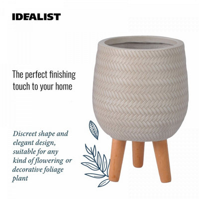 IDEALIST™ (Dia) 15cm Beige Reinforced Stone Flower Pot, Plaited Indoor Plant Pot on Legs D15 H34 cm