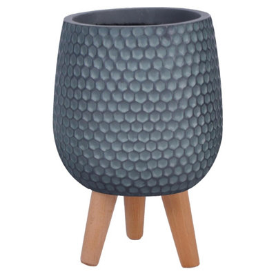 IDEALIST™ (Dia) 15cm Sage Green Reinforced Stone Flower Pot, Round Indoor Plant Pot on Legs D15 H34 cm