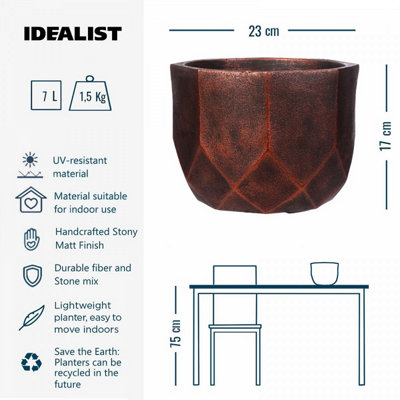 IDEALIST™ (Dia) 19cm Round Planter, Bronze Reinforced Stone Indoor Bowl Plant Pot for Indoor Plants D19 H17 cm, 4L