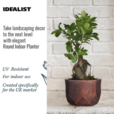 IDEALIST™ (Dia) 19cm Round Planter, Bronze Reinforced Stone Indoor Bowl Plant Pot for Indoor Plants D19 H17 cm, 4L