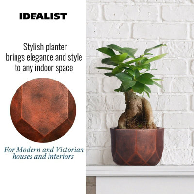 IDEALIST™ (Dia) 19cm Round Planter, Bronze Reinforced Stone Indoor Bowl Plant Pot for Indoor Plants D19 H17 cm, 4L