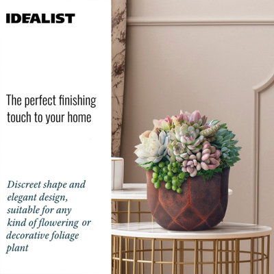 IDEALIST™ (Dia) 19cm Round Planter, Bronze Reinforced Stone Indoor Bowl Plant Pot for Indoor Plants D19 H17 cm, 4L