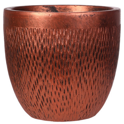 IDEALIST™ (Dia) 22cm Bronze Metallic Reinforced Stone Flower Pot, Round Planter, Indoor Plant Pot for Indoor Plants D22 H24 cm