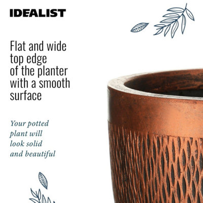 IDEALIST™ (Dia) 22cm Bronze Metallic Reinforced Stone Flower Pot, Round Planter, Indoor Plant Pot for Indoor Plants D22 H24 cm