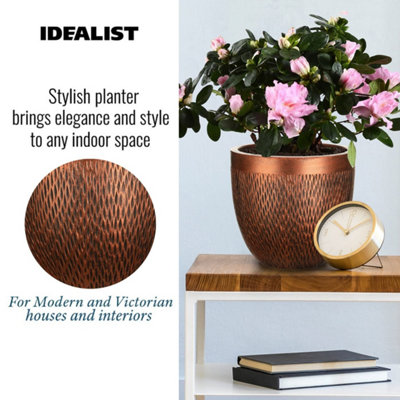 IDEALIST™ (Dia) 22cm Bronze Metallic Reinforced Stone Flower Pot, Round Planter, Indoor Plant Pot for Indoor Plants D22 H24 cm