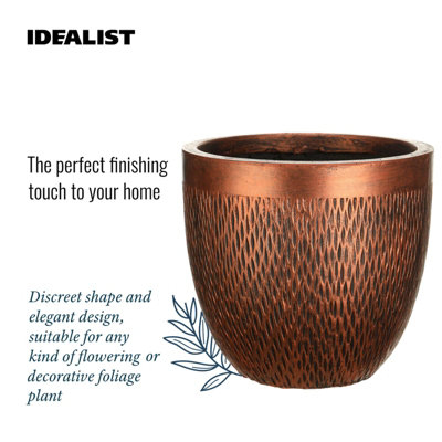 IDEALIST™ (Dia) 22cm Bronze Metallic Reinforced Stone Flower Pot, Round Planter, Indoor Plant Pot for Indoor Plants D22 H24 cm