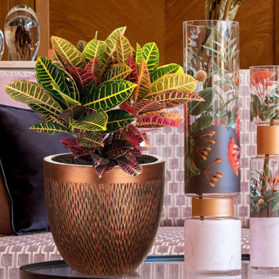 IDEALIST™ (Dia) 22cm Bronze Metallic Reinforced Stone Flower Pot, Round Planter, Indoor Plant Pot for Indoor Plants D22 H24 cm